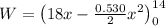 W=\left ( 18x-\frac{0.530}{2}x^2\right )_0^{14}