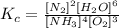 K_c=\frac{[N_2]^2[H_2O]^6}{[NH_3]^4[O_2]^3}
