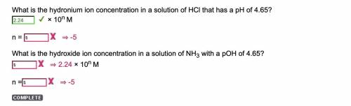 What is the hydroxide ion concentration in a solution of nh3 with a poh of 4.65?  × 10n m