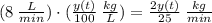 (8\:\frac{L}{min}) \cdot (\frac{y(t)}{100} \:\frac{kg}{L})= \frac{2y(t)}{25} \:\frac{kg}{min}