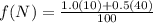 f(N)=\frac{1.0(10)+0.5(40)}{100}