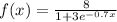 f(x)=\frac{8}{1+3e^{-0.7x}}