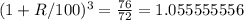 (1+R/100)^{3}=\frac {76}{72}=1.055555556