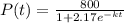 P(t) = \frac{800}{1 + 2.17e^{-kt}}