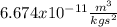 6.674x10^{-11}\frac{m^{3}}{kgs^{2}}