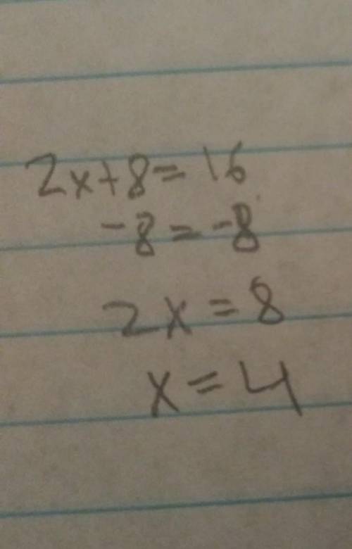 Solving two-step equations 2x+8=16   im so stuck!  and  show work :