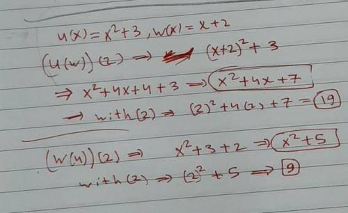 U(x)=x² +3 w (x) = (x+2 find the following. (u() and (w()
