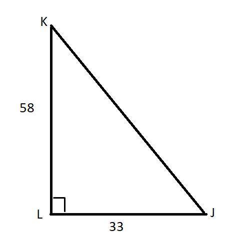 In δjkl, the measure of ∠l=90°, lj = 33 feet, and jk = 58 feet. find the measure of ∠k to the neares