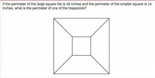 If the perimeter of the large square tile is 48 inches and the perimeter of the smaller square is 16