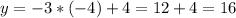 y=-3*(-4)+4=12+4=16