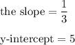 \text{the slope}=\dfrac{1}{3}\\\\\text{y-intercept}=5