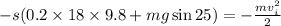 -s(0.2\times 18\times 9.8+mg\sin 25)=-\frac{mv_i^2}{2}
