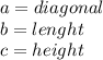 a=diagonal\\b=lenght\\c=height