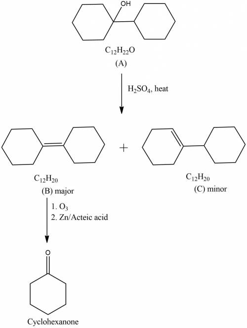 Compound a, c12h22o, undergoes reaction with dilute h2so4 at 50°c to yield a mixture of two alkenes,