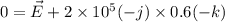 0=\vec{E}+2\times 10^5(-j) \times 0.6(-k)