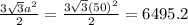 \frac{3\sqrt{3}a^{2} }{2}=\frac{3\sqrt{3}(50)^{2} }{2}=6495.2