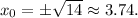 x_0 = \pm\sqrt{14} \approx 3.74.\\