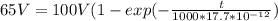 65V = 100V (1-exp (-\frac{t}{1000 * 17.7 * 10^{-12}} )