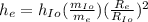 h_{e} = h_{Io} (\frac{m_{Io}}{m_e})(\frac{R_e}{R_{Io}})^2