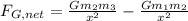 F_{G, net} = \frac{Gm_{2}m_{3}}{x^{2}} - \frac{Gm_{1}m_{2}}{x^{2}}
