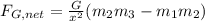 F_{G, net} = \frac{G}{x^{2}}(m_{2}m_{3} - m_{1}m_{2})