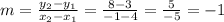 m = \frac{y_2-y_1}{x_2-x_1} = \frac{8-3}{-1-4}= \frac{5}{-5} = -1