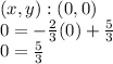 (x, y) :( 0,0)\\0 = - \frac {2} {3} (0) + \frac {5} {3}\\0 = \frac {5} {3}