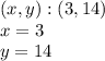 (x, y) :( 3,14)\\x=3\\y=14