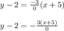 \begin{array}{l}{y-2=\frac{-3}{0}(x+5)} \\\\ {y-2=-\frac{3(x+5)}{0}}\end{array}