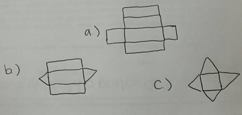 3. draw a net for each of the following shapes:  (a) rectangular prism (b) triangular prism (c) pyra