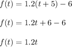 f(t)=1.2(t+5)-6\\ \\f(t)=1.2t+6-6\\ \\f(t)=1.2t