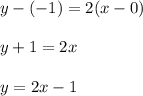 y-(-1)=2(x-0)\\\\y+1=2x\\\\y=2x-1
