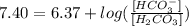 7.40=6.37+log(\frac{[HCO_{3}^{-}]}{[H_{2}CO_{3}]})