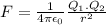F = \frac{1}{4\pi \epsilon_0} \frac{Q_1.Q_2}{r^2}