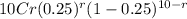 10Cr (0.25)^r (1-0.25)^{10-r}