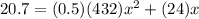 20.7 = (0.5)(432)x^{2} + (24)x