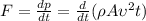 F= \frac{dp}{dt} = \frac{d}{dt}(\rho A \upsilon^2 t)