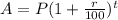 A=P(1+\frac{r}{100})^t