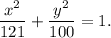 \dfrac{x^2}{121}+\dfrac{y^2}{100}=1.