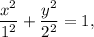 \dfrac{x^2}{1^2}+\dfrac{y^2}{2^2}=1,