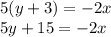 5 (y + 3) = - 2x\\5y + 15 = -2x