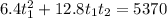 6.4t_1^2+12.8t_1t_2=5370