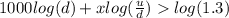 1000 log(d)+ x log (\frac{u}{d})log(1.3)