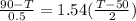 \frac{90 - T}{0.5} = 1.54(\frac{T  - 50}{2})