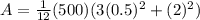 A=\frac{1}{12}(500)(3(0.5)^2+(2)^2)