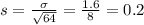 s = \frac{\sigma}{\sqrt{64}} = \frac{1.6}{8} = 0.2
