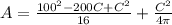 A = \frac{100^2 - 200C + C^2}{16} + \frac{C^2}{4\pi}