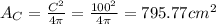 A_C = \frac{C^2}{4\pi} = \frac{100^2}{4\pi} = 795.77 cm^2
