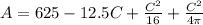 A = 625 -12.5C + \frac{C^2}{16} + \frac{C^2}{4\pi}