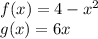 f(x)=4-x^2 \\g(x)=6x